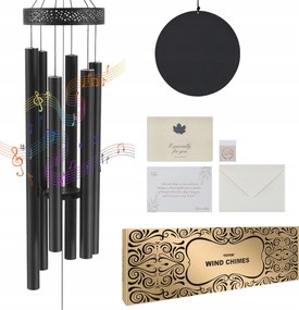 Vevor Veterné zvončeky 147,3CM, čierne, hĺbka s závesnou dekoráciou