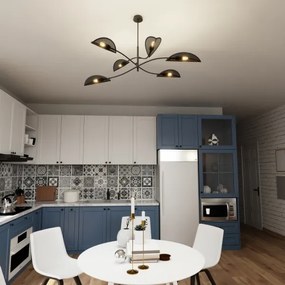 Luster na tyči LOTUS 6xE14/10W/230V čierna/zlatá