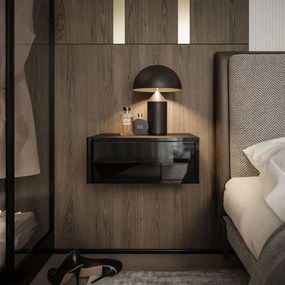 NOČNÝ STOLÍK EDWARD ČIERNY VYSOKÝ LESK ZÁVESNÝ