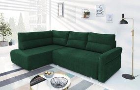 Rohová sedačka na trvalé spanie Island, tmavo zelená látka, ľavý roh