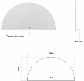 Erga Kori, polkruhové LED zrkadlo 80x160cm, 3220 lm, 3 farby svetla, ERG-V01-KORI-8016-CL