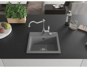 Mexen Milo, granitový drez 435x410x171 mm, 1-komorový a drezová batéria Carla, šedá, 6505-71-670700-00