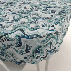Biante Bavlnený oválny obrus Sandra SA-587 Modro-zelené designové vlnky na mintovom 140x220 cm