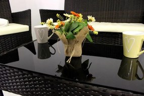 ShopJK ZÁHRADNÝ RATANOVÝ NÁBYTOK  FOUR,  HNEDÝ, KRÉMOVÉ VANKÚŠE