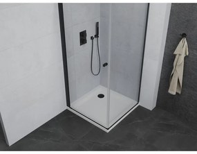 Mexen Pretoria, sprchovací kút 80 (dvere) x 80 (stena) cm, 6mm číre sklo, čierny profil + biela sprchová vanička, 852-080-080-70-00-4010B