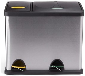 Oceľový odpadkový kôš 18+8 l na triedený odpad/nášľapný v matne striebornej farbe Tri Selectif – MSV