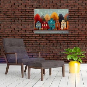 Sklenený obraz - Maľované jesenné mesto (70x50 cm)