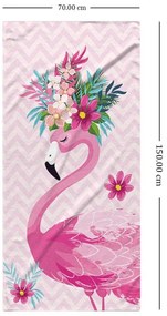 Plážová osuška FLAMINGO WITH FLOWERS 70 x 150 cm farebná, 100% polyester