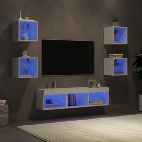 7-dielne TV nástenné skrinky s LED biele kompozitné drevo 3216583