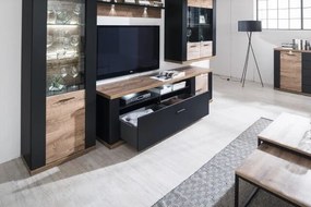 Obývacia stena Boston, čierna/dub ribbeck, s osvetlením