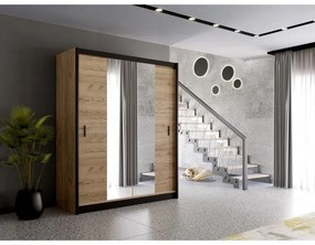 Šatní skriňa MIRO 203x215 cm dub craft s zrkadlom čierna