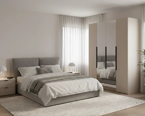 Moderná šatníková skriňa NICEA 180 so zrkadlom – Hlínová béžová