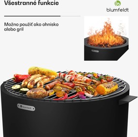 Blumfeldt Ignite Pure ohnisko, nízka dymivosť, grilovací rošt, nehrdzavejúca oceľ, prenosné, kryt proti dažďu, držadlá na prenášanie