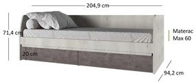 Jednolôžková posteľ 90 cm Norine (jelša polárna + onyxová) (s roštom). Vlastná spoľahlivá doprava až k Vám domov. 1053118