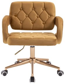 LuxuryForm DESIGN Kreslo ADRIA VELUR na zlatej podstave s kolieskami - hnedé