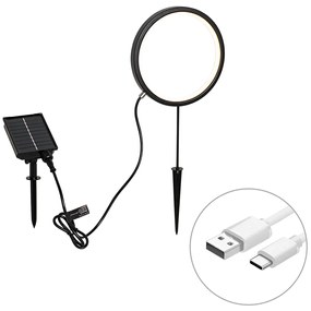 Bodové svetlo čierne 50 cm vrátane nabíjateľnej a solárnej LED IP65 - Adalind