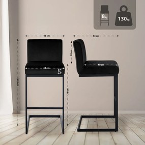 Barová stolička Hopewell B - zamat, čierny rám - čierna