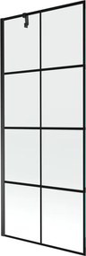 Mexen Next, vaňová zástena 1-krídlová 80 x 150 cm, fixné krídlo, 6 mm číre sklo s čiernym vzorom, čierny profil, 895-080-000-00-77-70