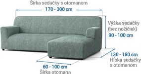 Bielastické poťahy COSTINA mätová sedačka s otomanom vpravo (š. 170 - 300 cm)