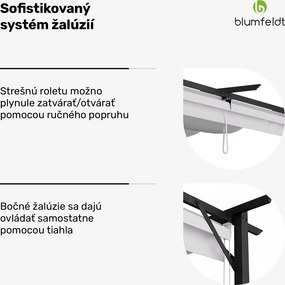 Blumfeldt Pantheon Robust, pergola, 3 x 4 m, s bočnými roletami, práškovo lakovaná oceľ odolná voči poveternostným vplyvom