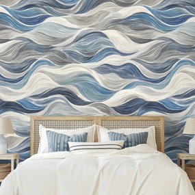 Samolepiaca tapeta modré vlny na sivom pozadí