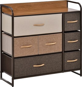 HOMCOM Textilná Komoda s 7 Sklápacími Šuplíkmi a Dreveným Vrchným Panelom pre Spálňu a Obývaciu Izbu 80x29x78,5 cm Viacfarebná | Aosom