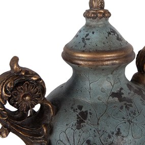 Modrozelená antik dekoratívna amfora s kvetinovým reliéfom – 30*19*46 cm