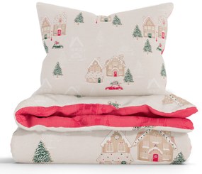 Vianočné bavlnené obliečky Renforcé - Perníková chalúpka krémové