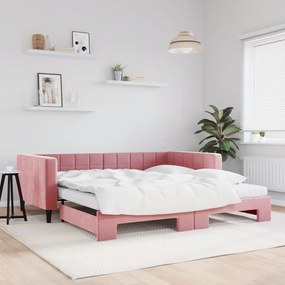 Rozkladacia denná posteľ s matracmi ružová 100x200 cm zamat 3196725