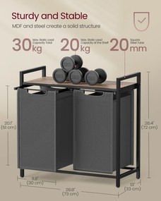 Kôš na prádlo, 2 priehradkový, 2 × 46 l, 73 × 33 × 72 cm, ťavová hnedá a šedá