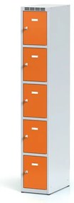 Alfa 3 Šatníková skrinka S6 s úložnými boxami, 5 boxov, 1800 x 300 x 500 mm, otočný zámok, oranžové dvere