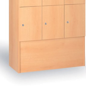 Drevená šatníková skrinka s odkladacími boxami, 9 boxov, 1700 x 900 x 420 mm, cylindrický zámok, čerešňa