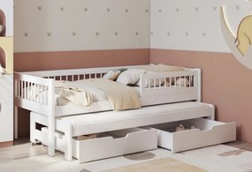 Detská posteľ z masívu borovice ORION s prístelkou a šuplíky - 200x90 cm - biela