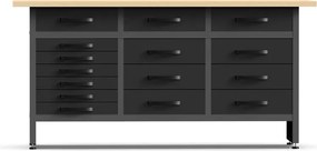 Pracovný stôl do dielne G1, 840 x 1600 x 600 mm, 15 zásuviek