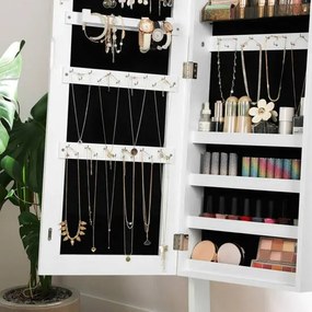 Stojaca zrkadlová skrinka s 2 samostatnými organizérmi na make-up, biela