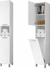 NORMANDIA 30 biela, Kúpeľňová skrinka, s košom na bielizeň, úložným priestorom a policami