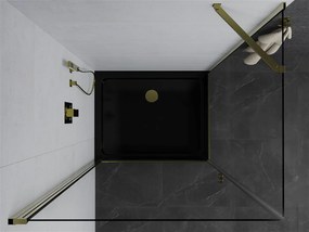 Mexen Pretoria, sprchovací kút 70 (dvere) x 90 (stena) cm, 6mm číre sklo, zlatý profil + čierna sprchová vanička, 852-070-090-50-00-4070G