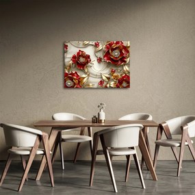 Obraz - 3D Červeno-zlaté kvety (70x50 cm)