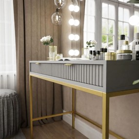 Toaletný stolík so zrkadlom CORA šedá matná + zlatá