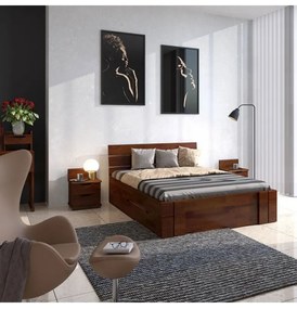 Posteľ z masívu borovicová 180x200 cm orech Arhus High so zásuvkami