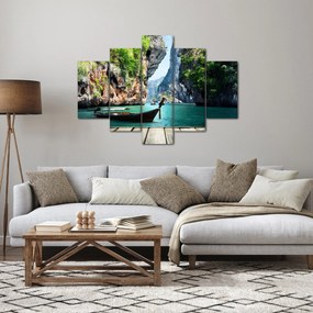 Obraz dlhej lode na pláži (150x105 cm)