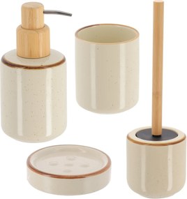 Sada kúpeľňových doplnkov Elva, béžová/s drevenými prvkami