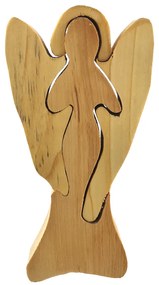 AMADEA Drevené puzzle anjel, masívne drevo dvoch druhov drevín, 15 cm
