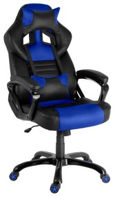 Herná stolička A-RACER Q12 –⁠ PU koža, čierna/modrá