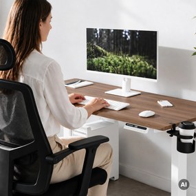 Elektrický stôl s nastaviteľnou výškou ergonomický biely/orech,1400x700 mm: ARIA
