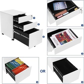 Pojazdná kartotéka s 3 zásuvkami, biela