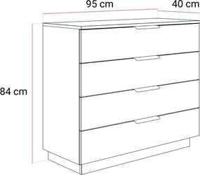KOMODA MARION 2S KAŠMÍR ČIERNE ÚCHYTKY LED 95 cm