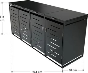 Kovový prístrešok pre 4 popolnice, antracit, 264×116×80 cm