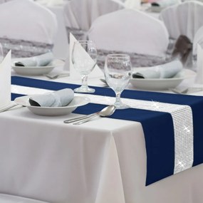 Behúň na stôl Glamour so zirkónmi farby tmavomodrej 40x110 cm - PostelnePrehozy.sk