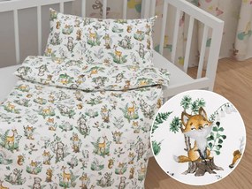 Biante Detské bavlnené posteľné obliečky do postieľky Sandra SA-459 Lesné zvieratká na bielom Do postieľky 100x135 a 40x60 cm